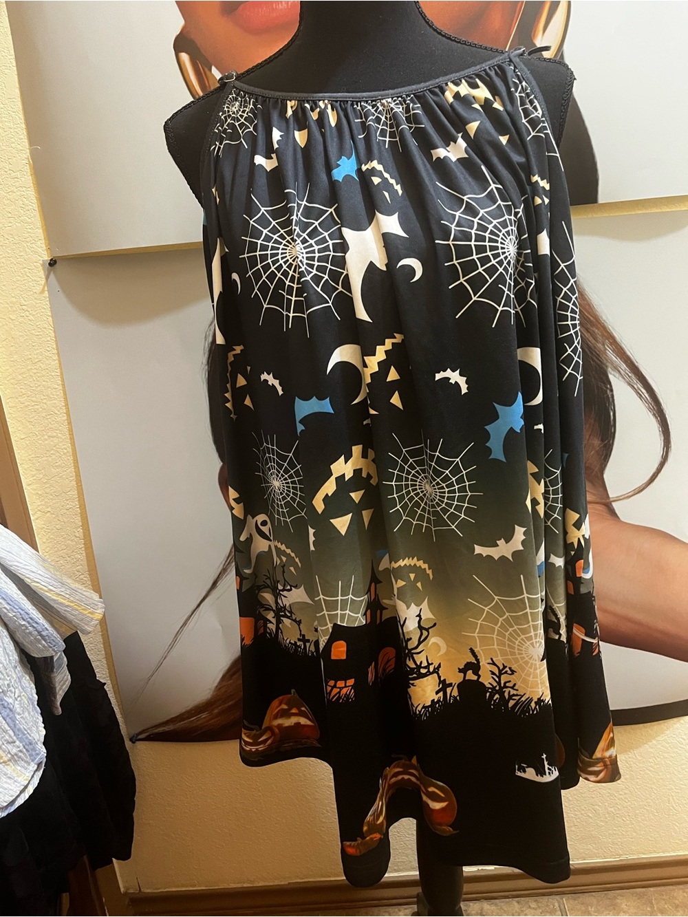 Girls' Black Halloween Spiderweb & Bat Swing Dress